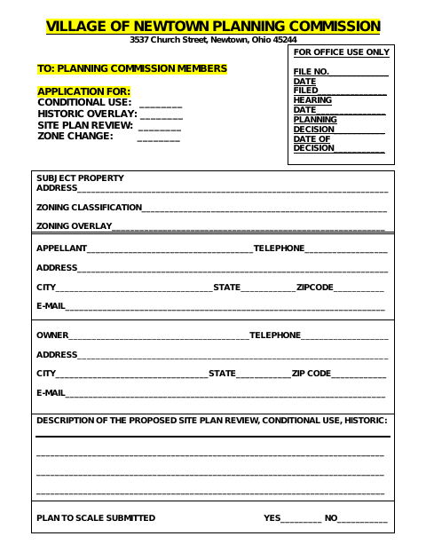 First page of the Planning Commission Application