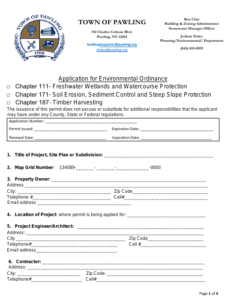 First page of the Application for Environmental Ordinance