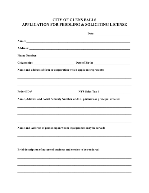 First page of the Peddling and Soliciting License Application