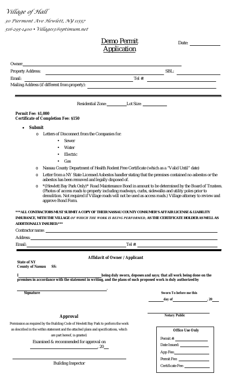 First page of the Demolition Permit Application