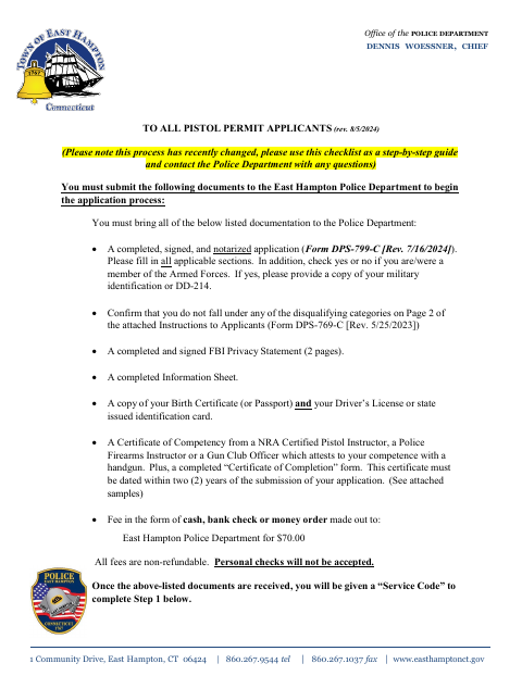 First page of the Pistol Permit Application