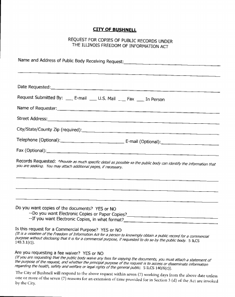First page of the Freedom of Information Act Request