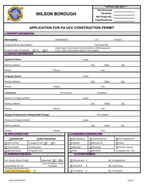 First page of the UCC Construction Permit Application