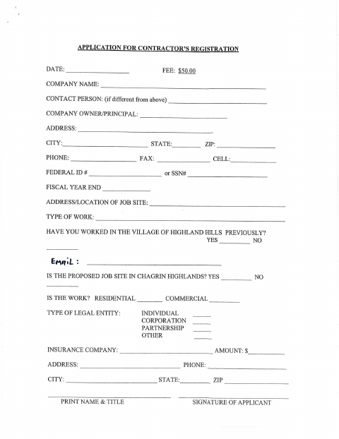 First page of the Application for Contractor’s Registration