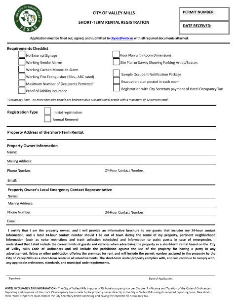 First page of the Short-Term Rental Registration Application