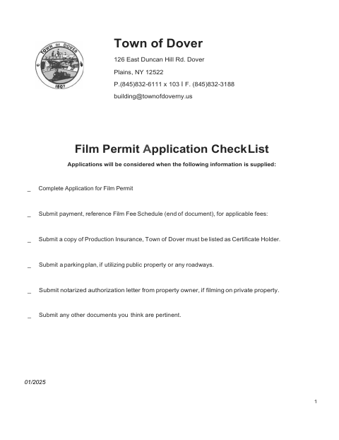 First page of the Film Permit Application