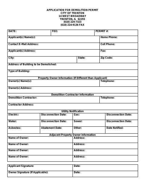 First page of the Application for Demolition Permit