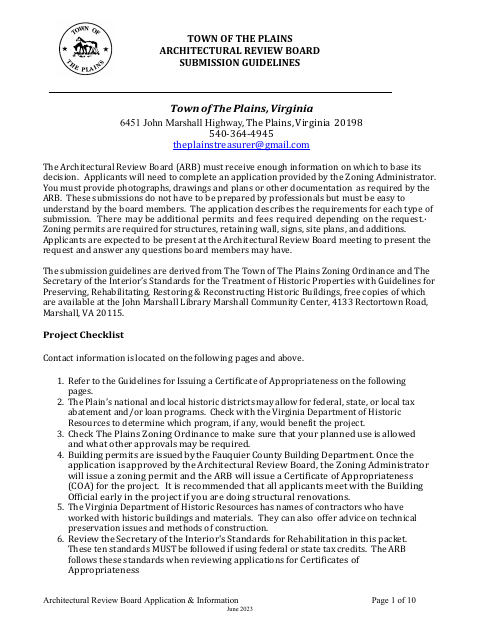 First page of the Architectural Review Board Application