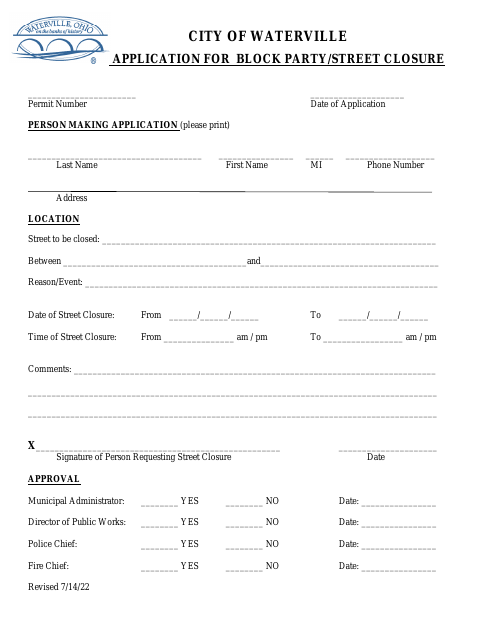 First page of the Application for Block Party/Street Closure