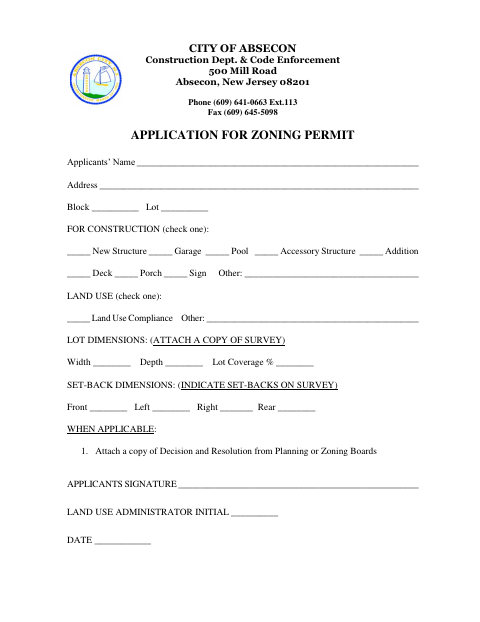 First page of the Application for Zoning Permit