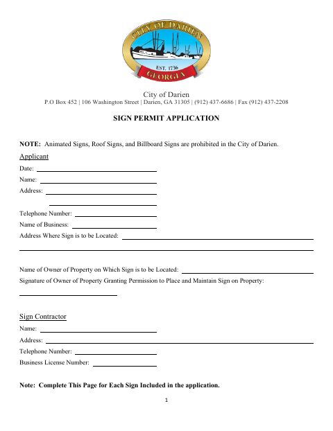 First page of the Sign Permit Application