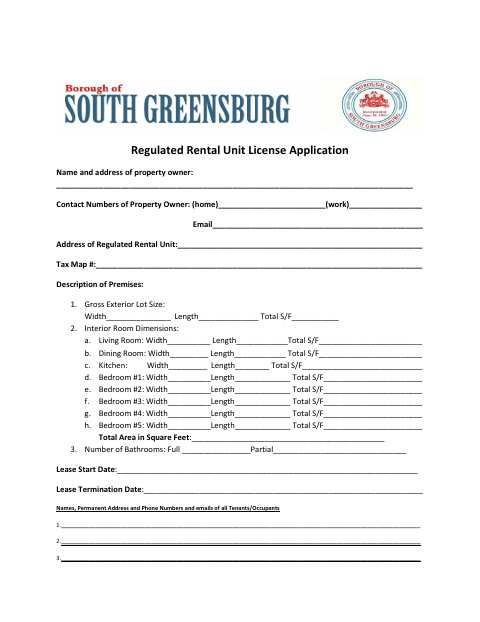 First page of the Regulated Rental Unit License Application