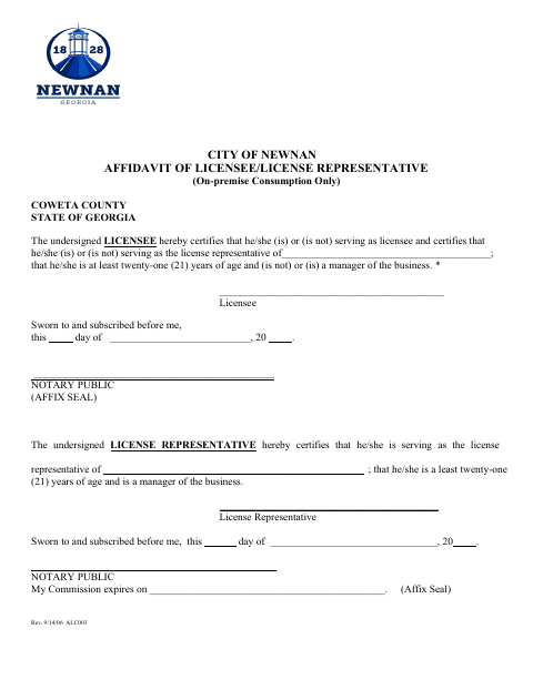 First page of the Affidavit of Licensee or License Representative