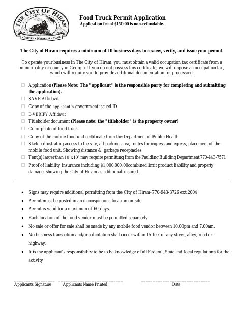 First page of the Food Truck Permit