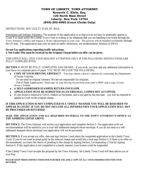 First page of the Not Guilty Plea By Mail