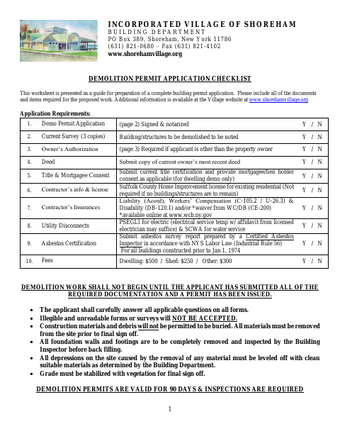 First page of the Demolition Permit Application