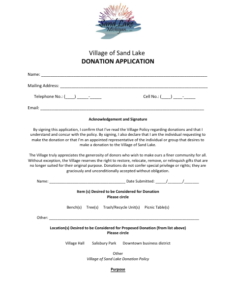 First page of the Donation Application