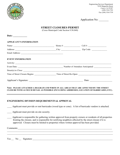 First page of the Street Closures Permit