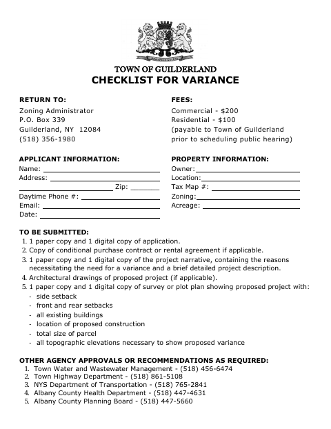 First page of the Area Variance Application