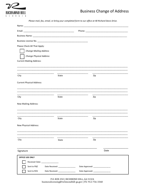 First page of the Business Change of Address