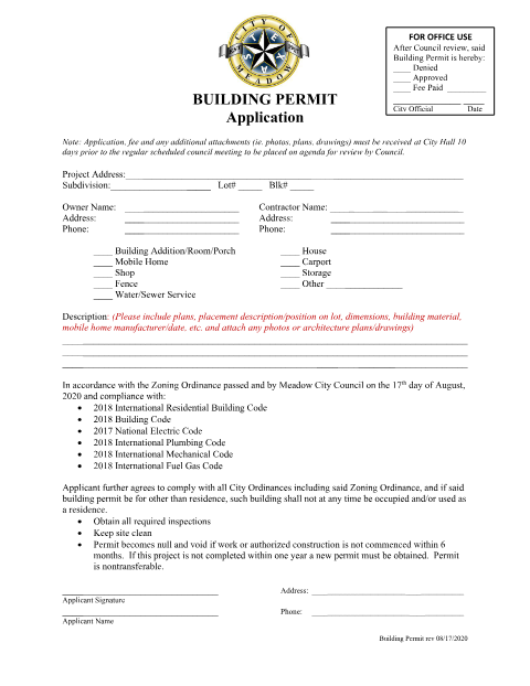 First page of the Building Permit Application