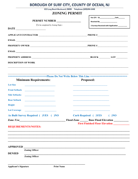 First page of the Zoning Permit