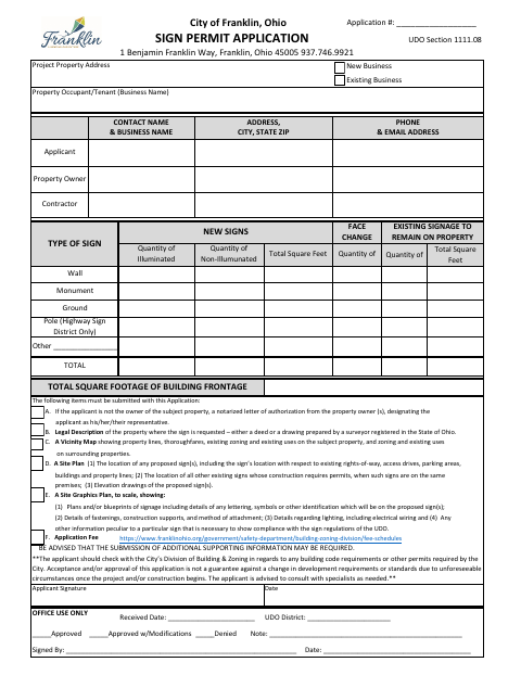 First page of the Sign Permit Application