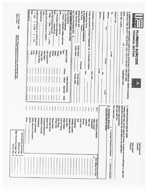 First page of the Plumbing Subcode Permit Application