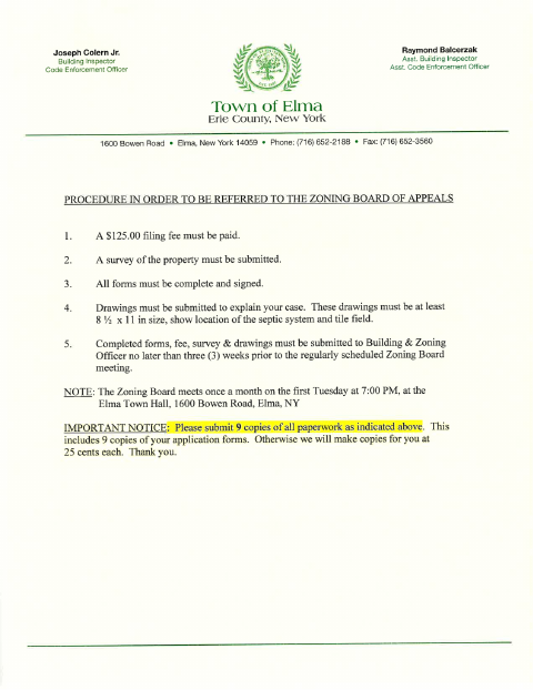 First page of the Zoning Board Application