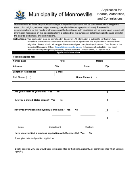 First page of the Application for Boards, Authorities, and Commissions
