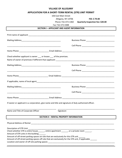 First page of the Application for a Short-Term Rental Unit Permit