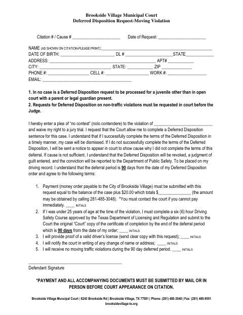 First page of the Deferred Disposition Request for Moving Violation