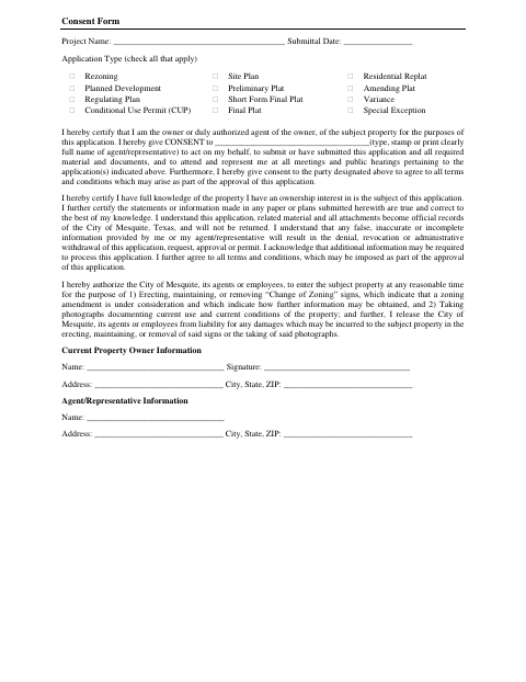First page of the Planning and Zoning Consent Form