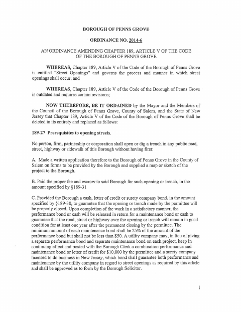 First page of the Street Work / Opening Application
