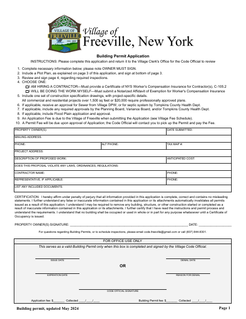 First page of the Building Permit Application