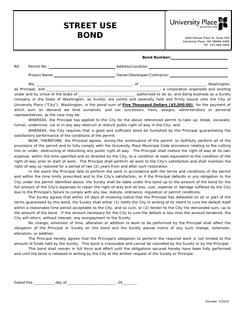 First page of the Street Use Bond