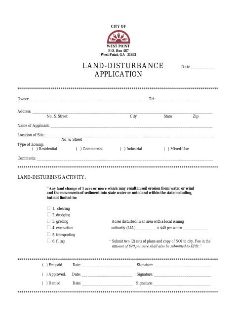 First page of the Land-Disturbance Application