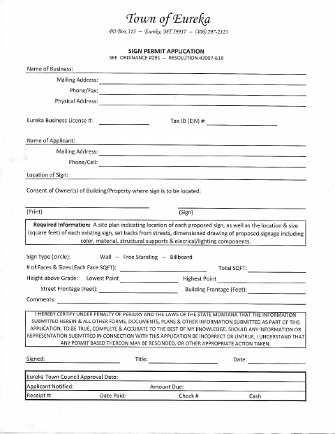 First page of the Sign Permit Application