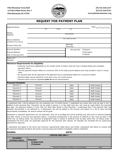 First page of the Request for Payment Plan