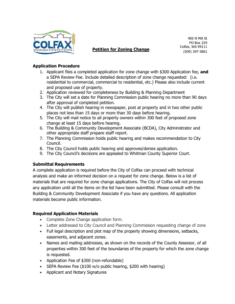First page of the Petition for Zone Change