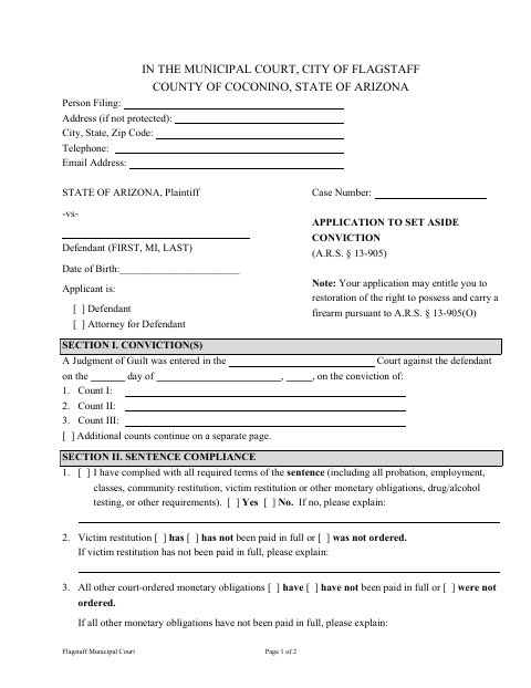 First page of the Application to Set Aside Conviction