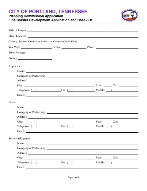 First page of the Final Master Development Application and Checklist
