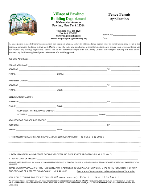 First page of the Fence Permit Application