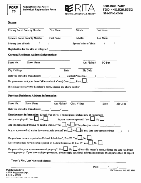 First page of the RITA Individual Registration