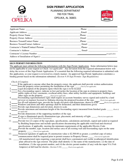 First page of the Sign Permit Application