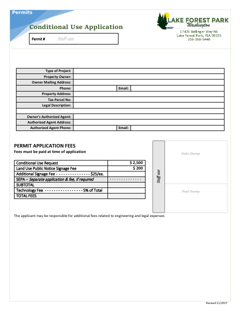 First page of the Conditional Use Application