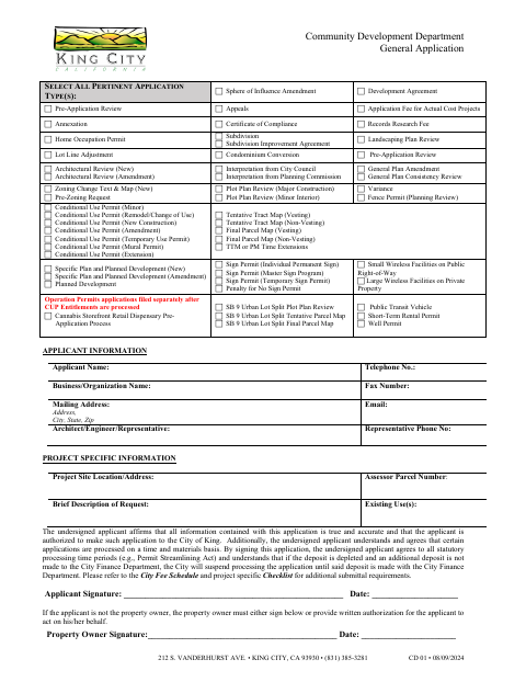 First page of the General Application