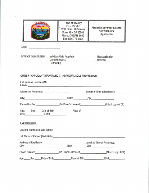 First page of the Alcoholic Beverage License Application