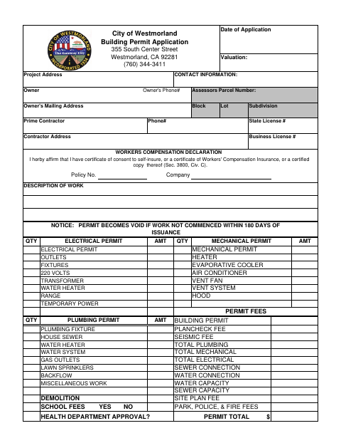 First page of the Building Permit Application