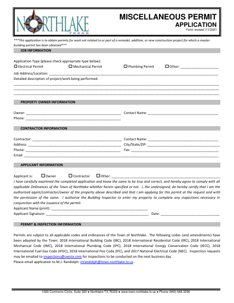 First page of the Miscellaneous Permit Application